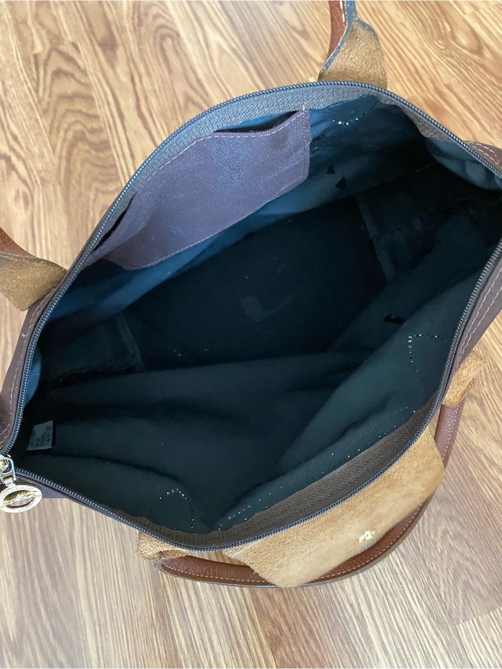 Longchamp le pliage small Brown Tote with Brown Leather Trim and Handles - Picture 6 of 9